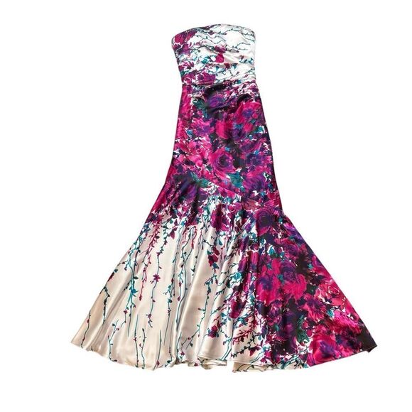 Cache Brand Strapless Satin Floral Mermaid Gown Size 2 - Picture 6 of 16